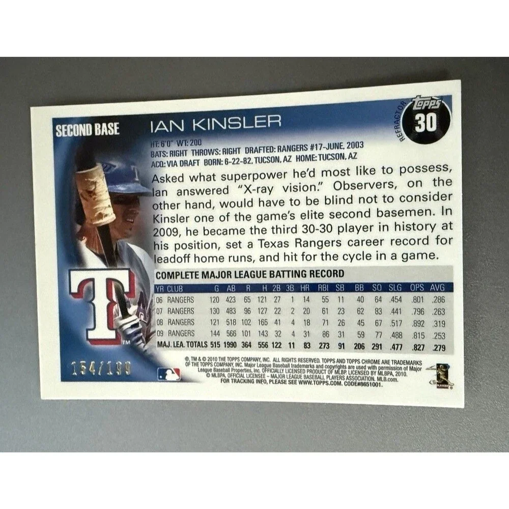2010 Topps Chrome - Ian Kinsler #30 Blue Refractor /199